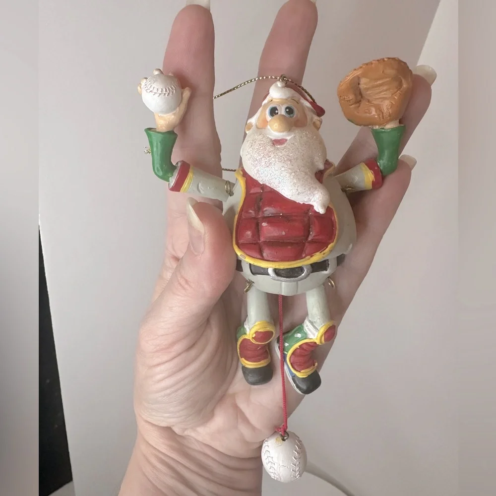 Sports Themed Santa Ornaments Set of 3 Baseball Basketball and Football Moveable